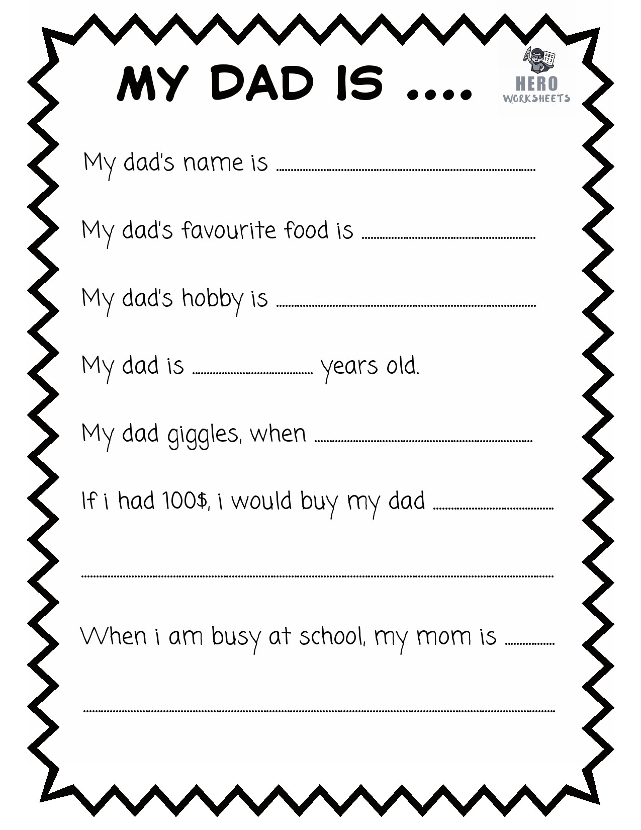 All About Me Printable My Dad is