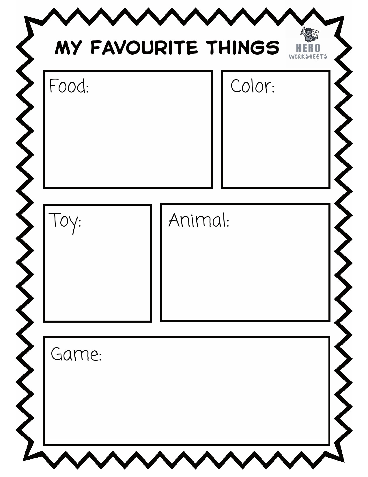 All About Me My Favourite Things Sheet
