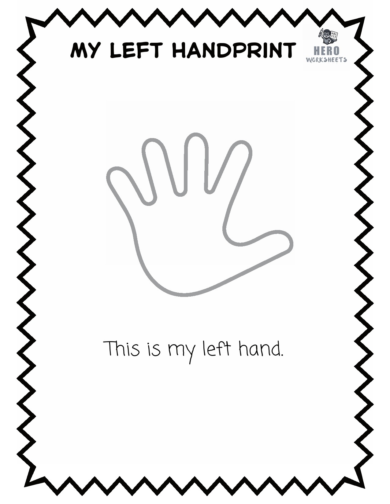 All about me My Left Hand Worksheet for Preschool