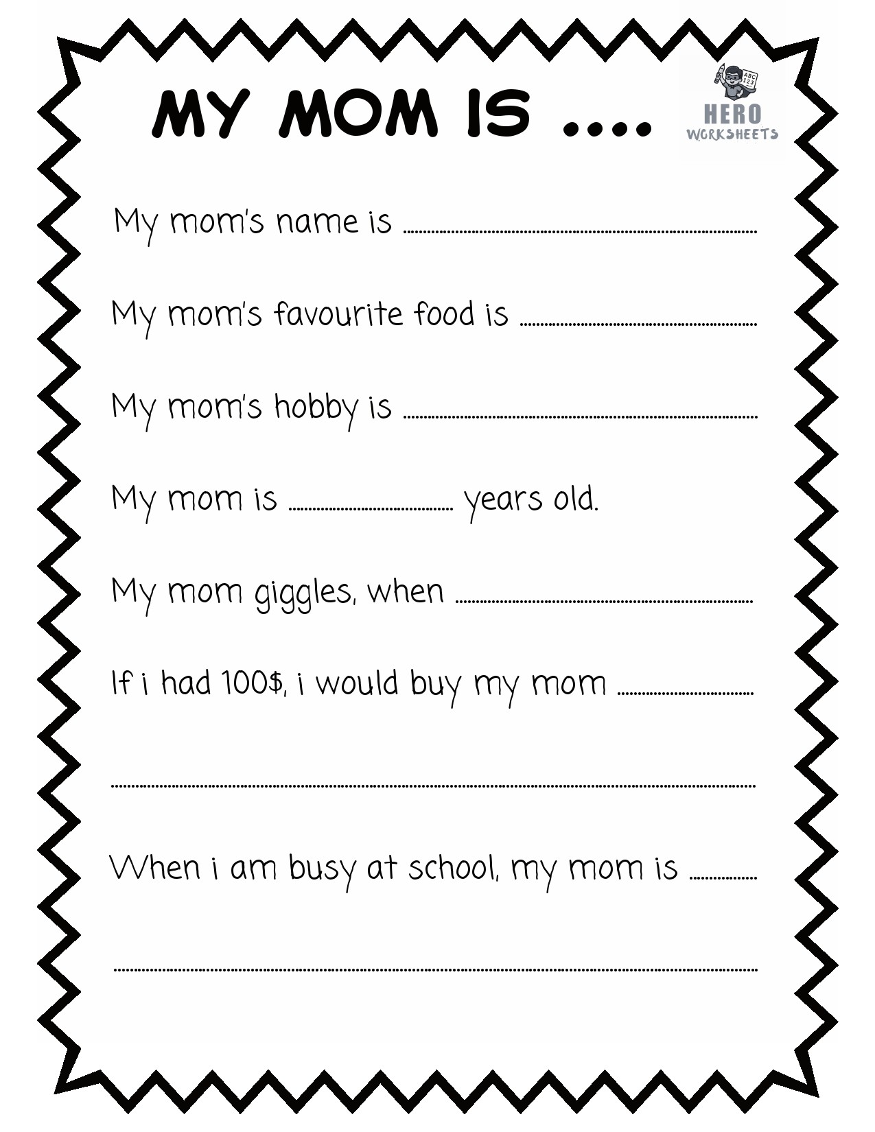 All About Me Printable My Mom Sheet