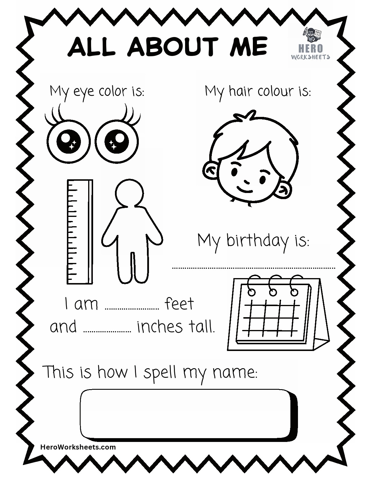 All about me Sheet for Preschool