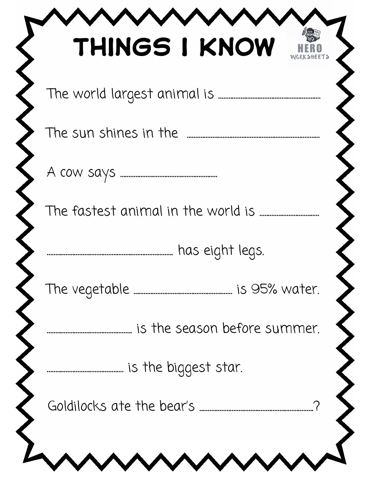 All About Me Things I Know Worksheet