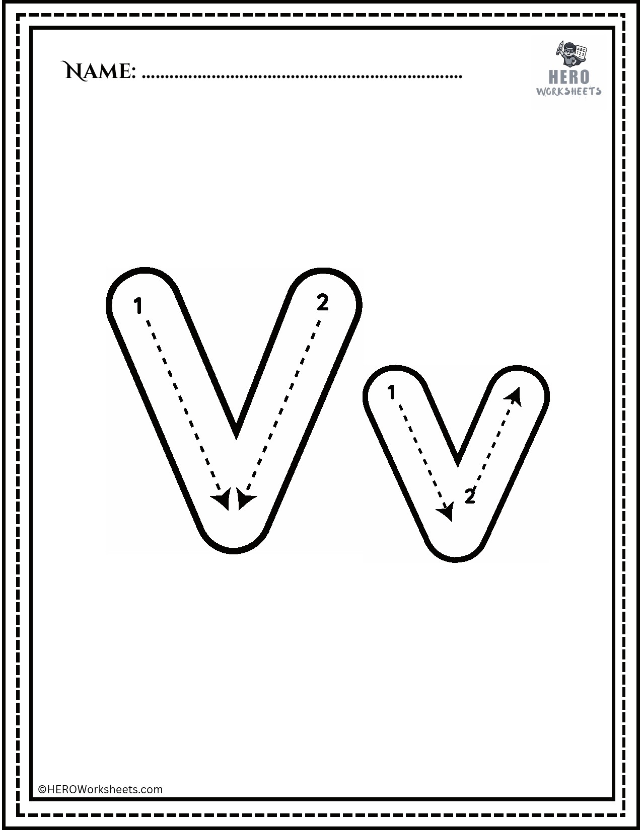 Alphabet Vv Tracing Worksheet