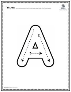 Black and White Uppercase A Tracing Alphabet Worksheet Printable