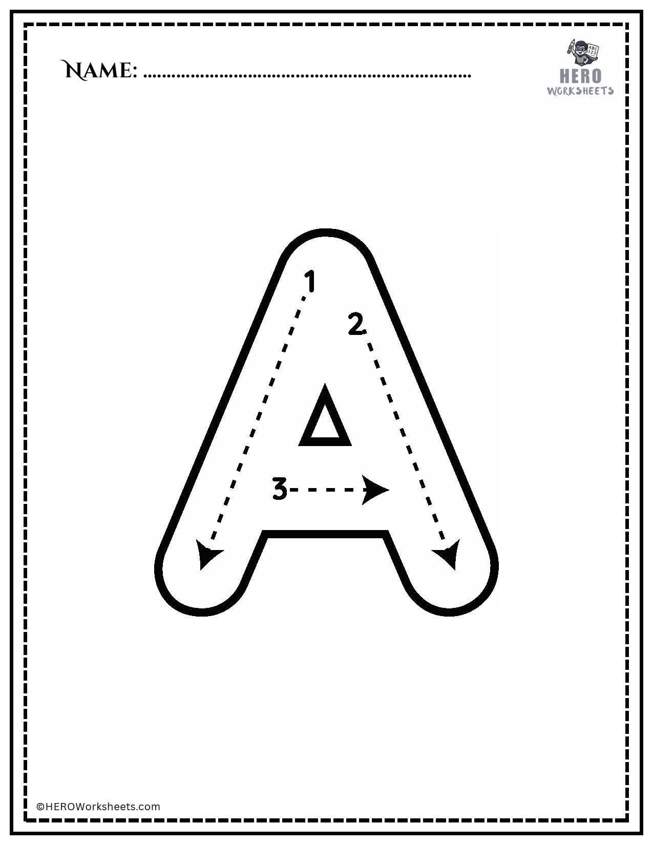 Black and White Uppercase A Tracing Alphabet Worksheet Printable