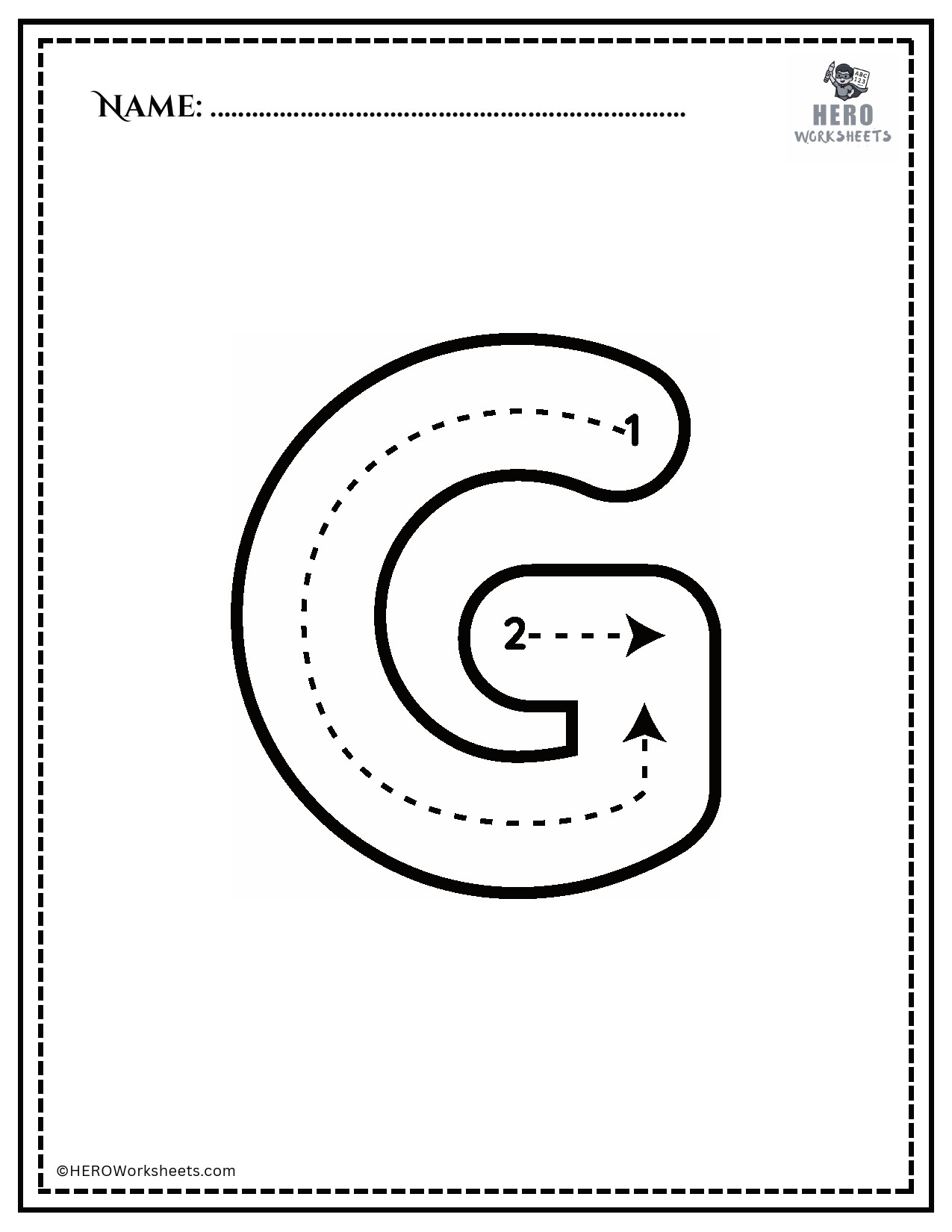 Black and White Uppercase G Tracing Alphabet Worksheet Printable