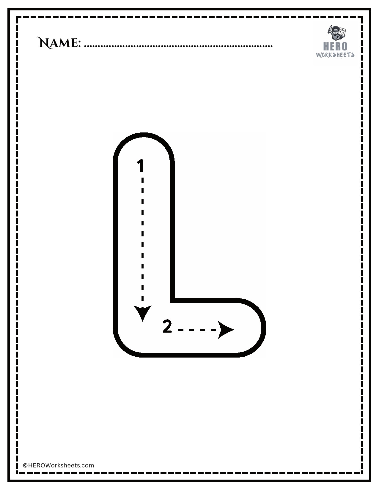 Black and White Uppercase L Tracing Alphabet Worksheet Printable