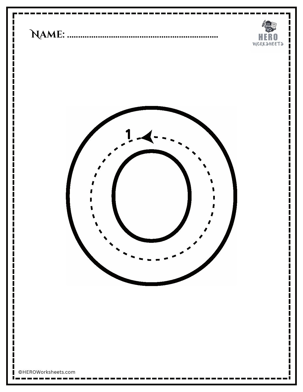 Black and White Uppercase O Tracing Alphabet Worksheet Printable