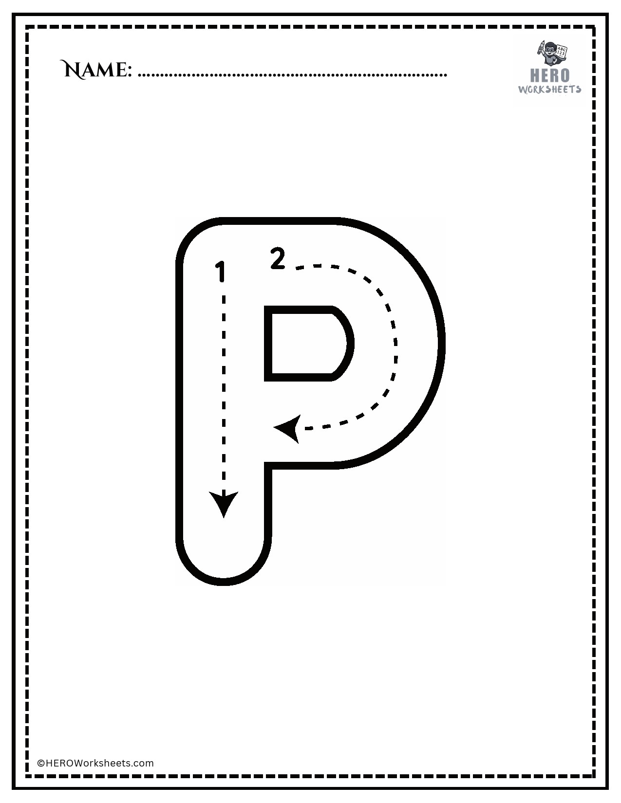 Black and White Uppercase P Tracing Alphabet Worksheet Printable
