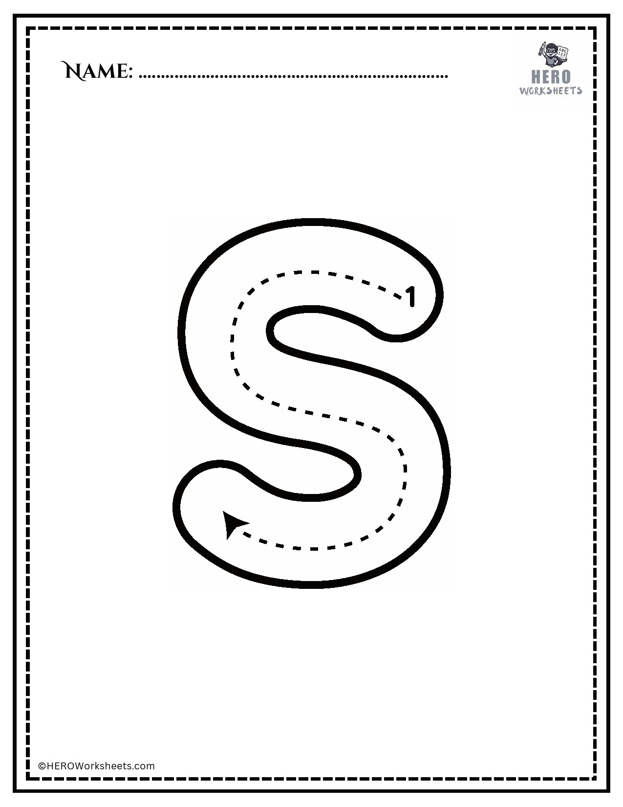 Black and White Uppercase S Tracing Alphabet Worksheet Printable