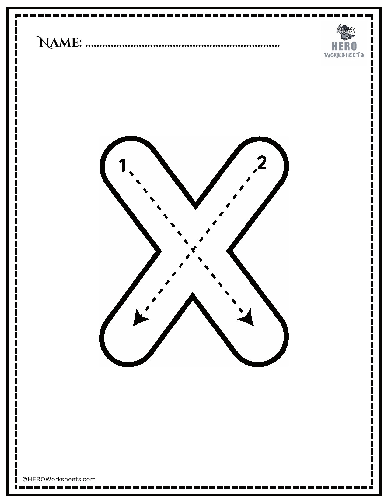 Black and White Uppercase X Tracing Alphabet Worksheet Printable
