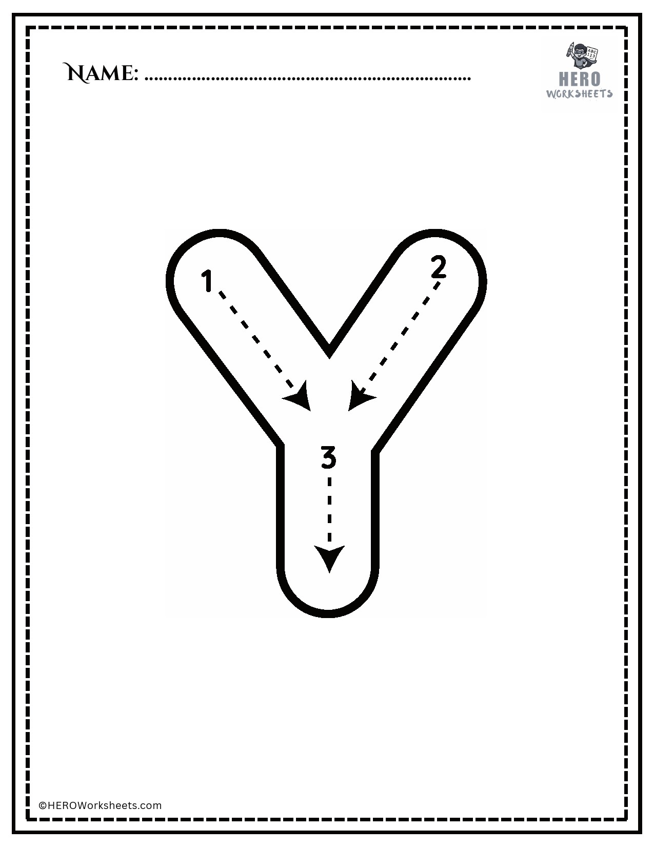 Black and White Uppercase Y Tracing Alphabet Worksheet Printable
