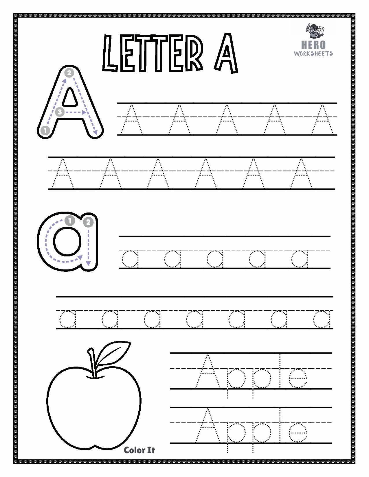 Letter A to Trace in Tracing the letters of the alphabet worksheet Bundle