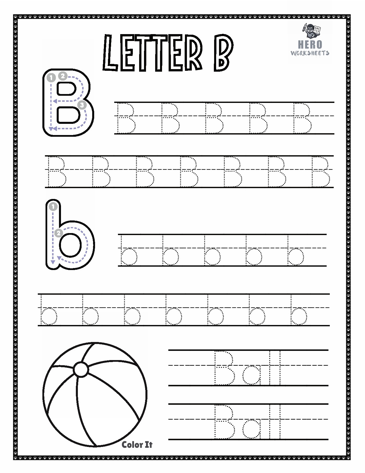 Letter B to Trace in Tracing the letters of the alphabet worksheets bundle