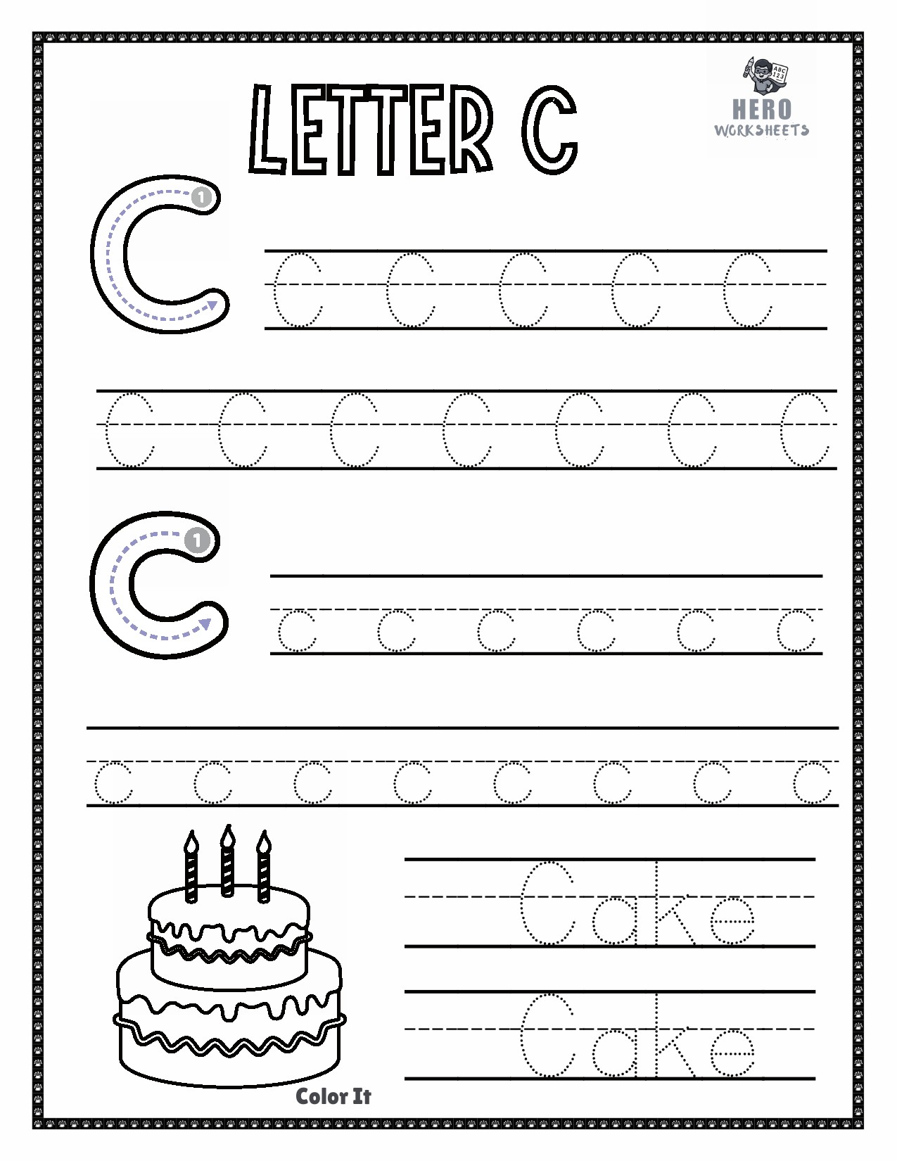 Letter C to Trace in Tracing the letters of the alphabet worksheets bundle