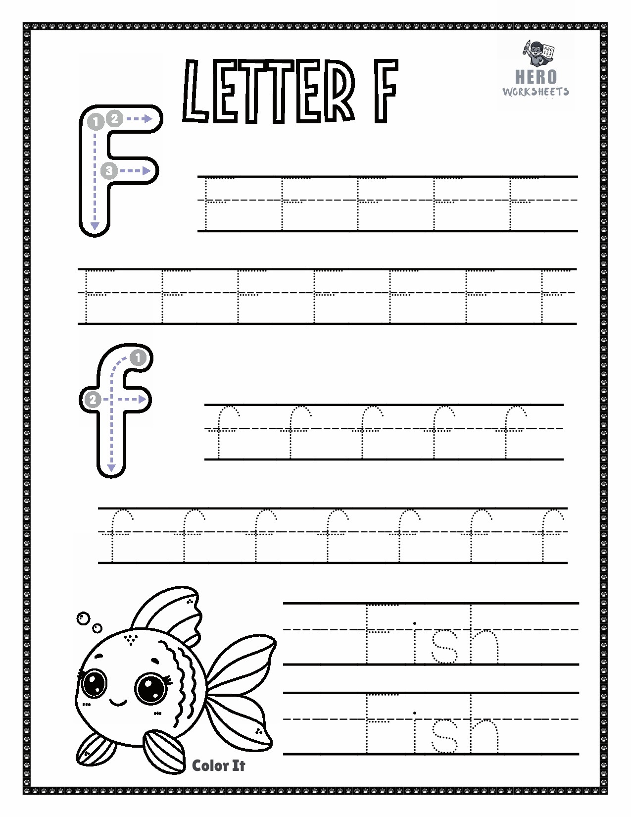 Letter F to Trace in Tracing the letters of the alphabet worksheets bundle