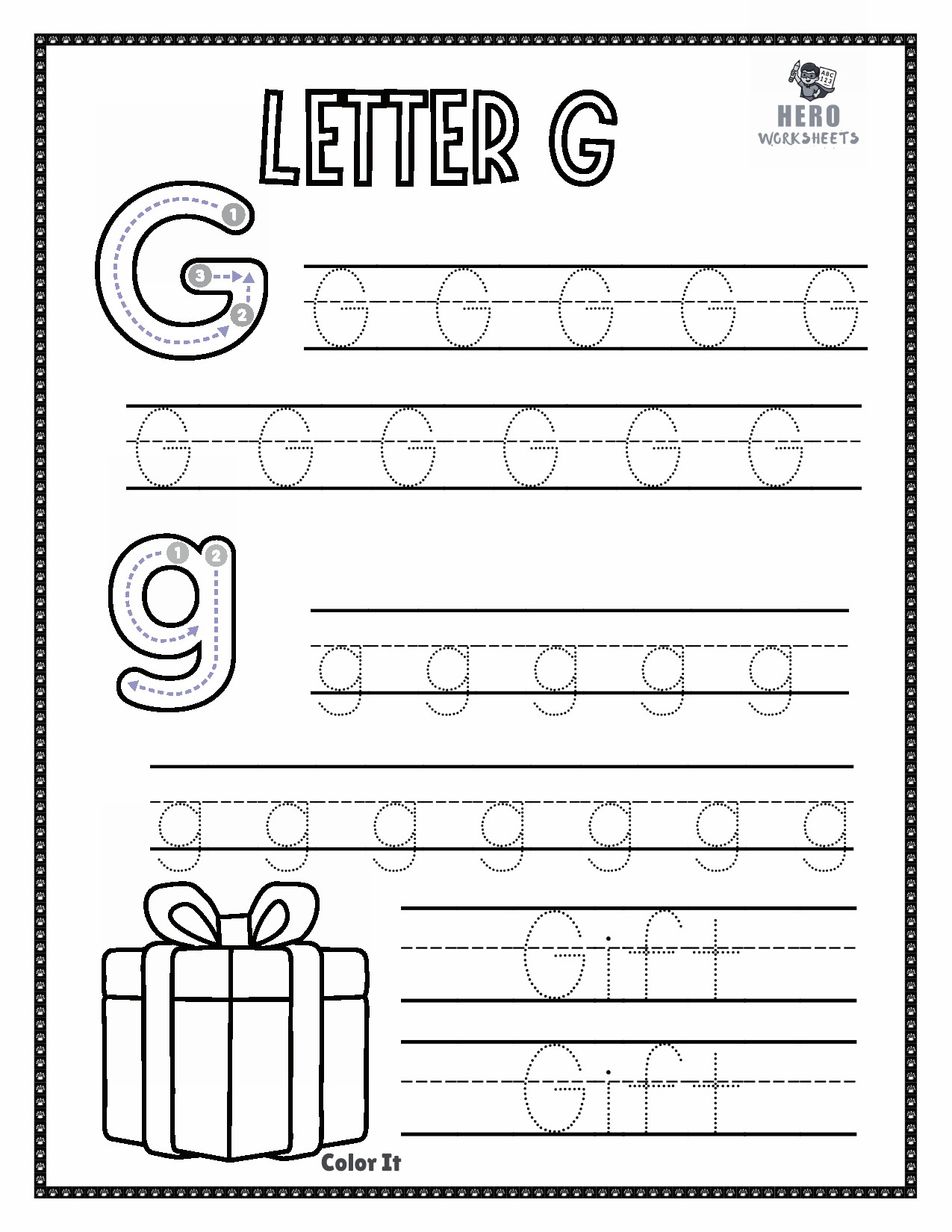 Letter G to Trace in Tracing the letters of the alphabet worksheets bundle