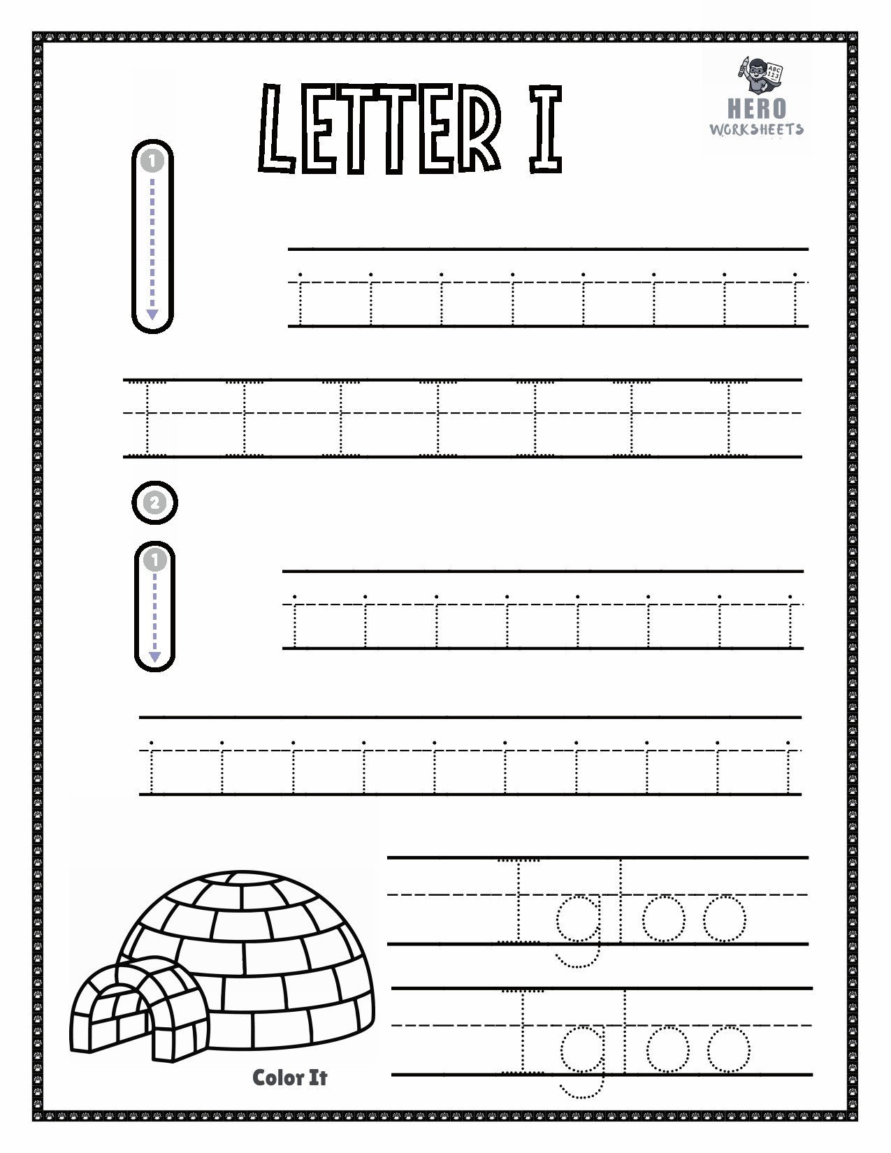 Letter I to Trace in Tracing the letters of the alphabet worksheets bundle