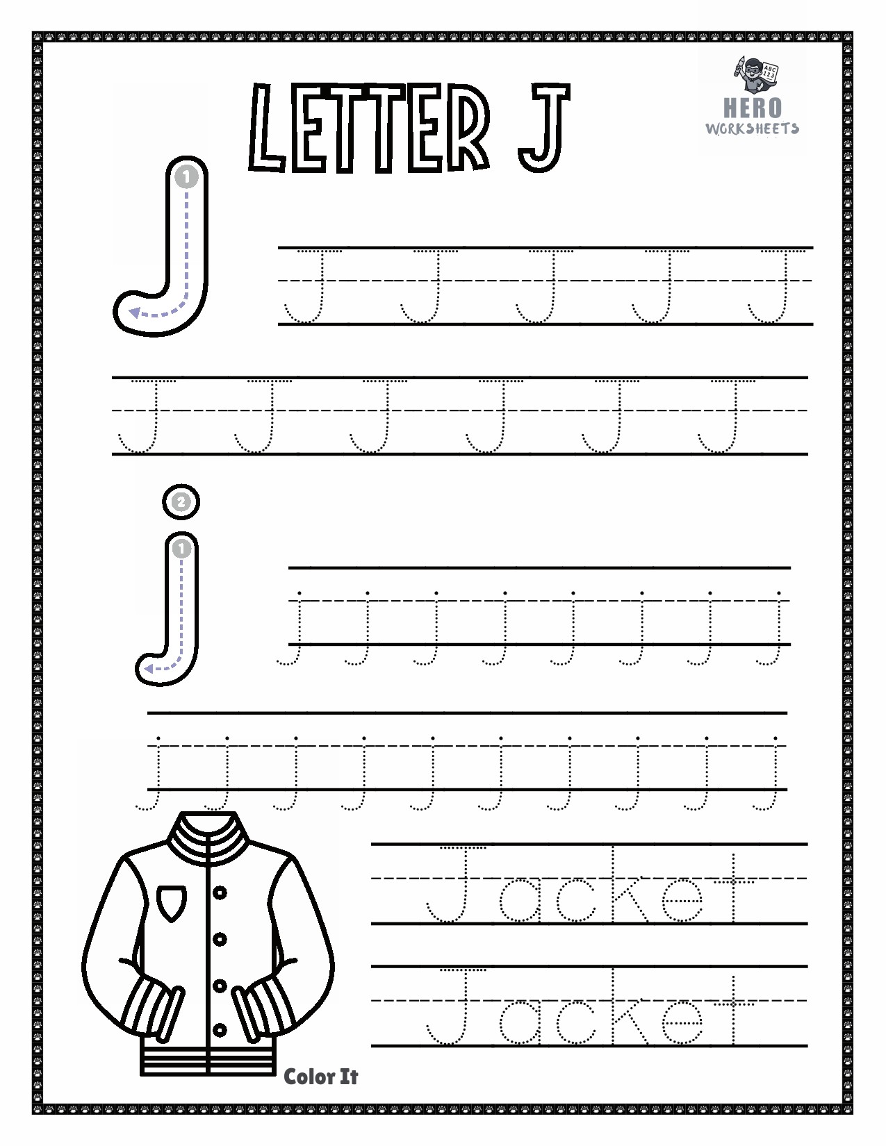Letter J to Trace in Tracing the letters of the worksheets bundle free download