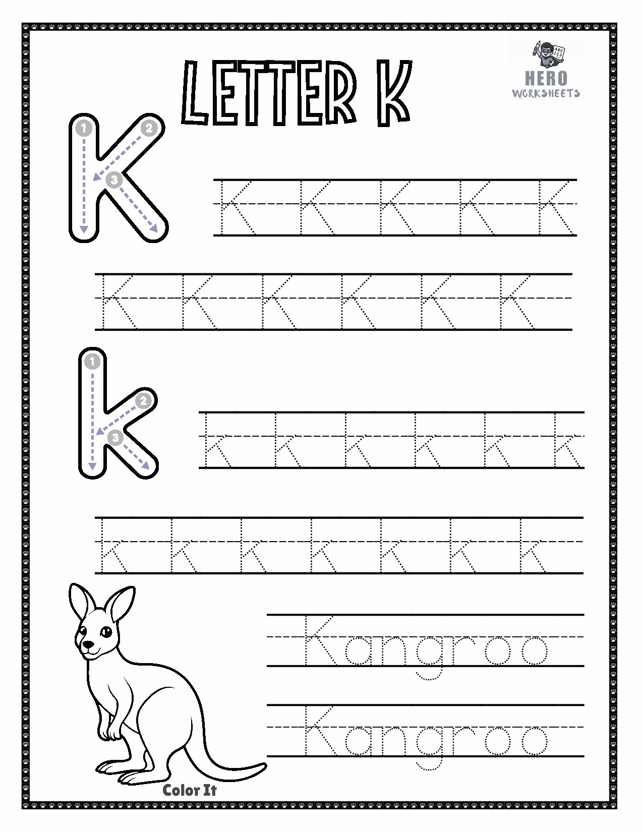 Letter K to Trace in tracing the letters of the alphabet printables pack