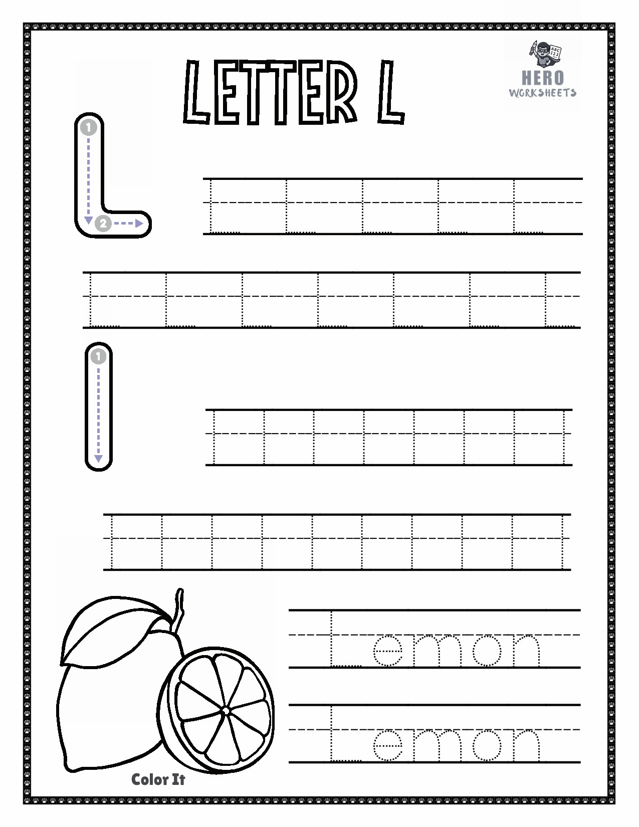 Letter L to Trace in tracing the letters of the alphabet
