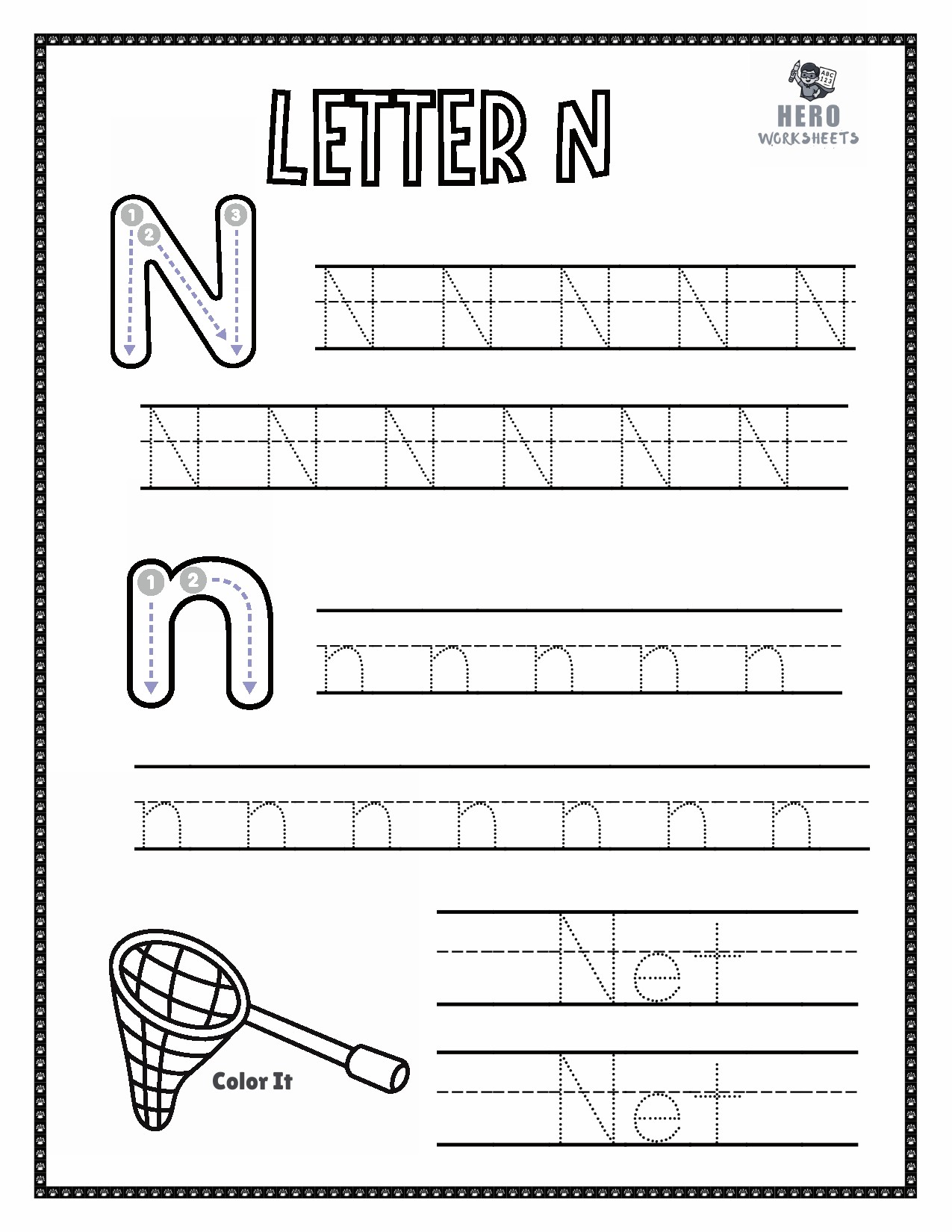 Letter N to Trace in tracing the letters of the alphabet worksheets bundle