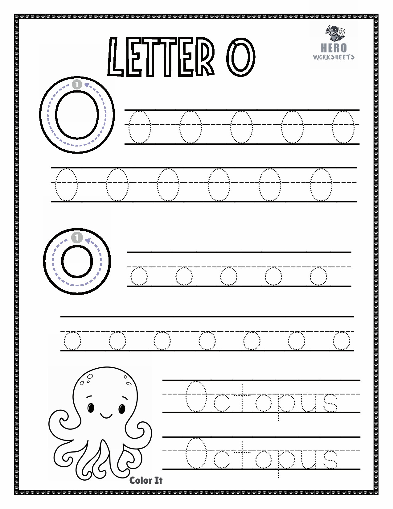 Letter O to Trace in tracing the letters of the alphabet worksheets pack