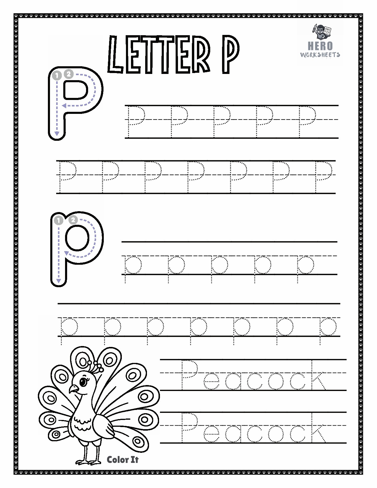 Letter P to Trace in tracing the letters of the alphabet worksheets printables