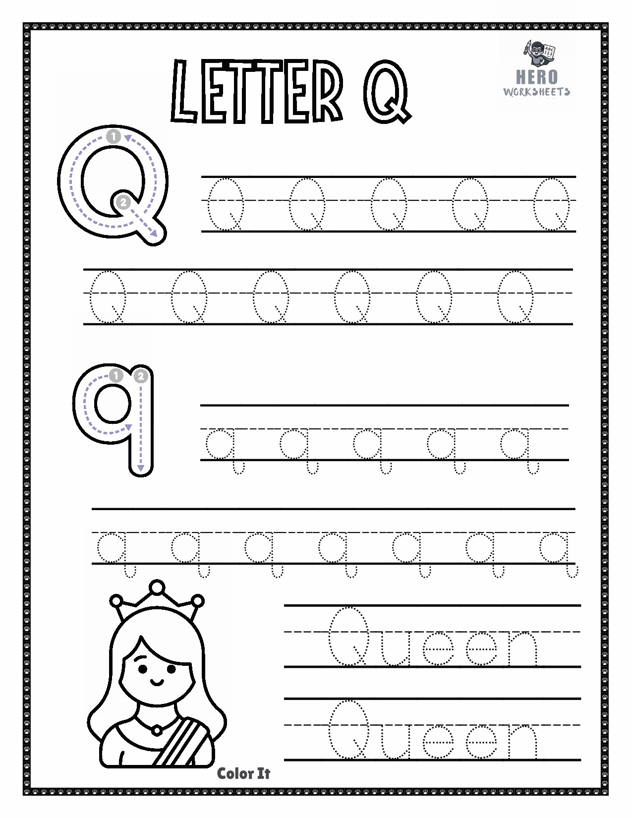 Letter Q to Trace in Tracing the letters of the alphabet worksheets