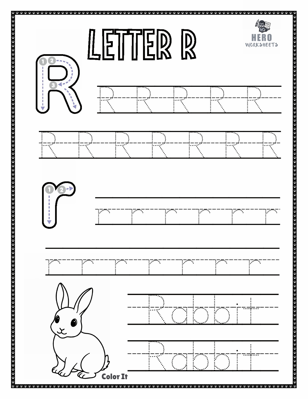Letter R to Trace in Tracing the letters of the alphabet printables worksheets