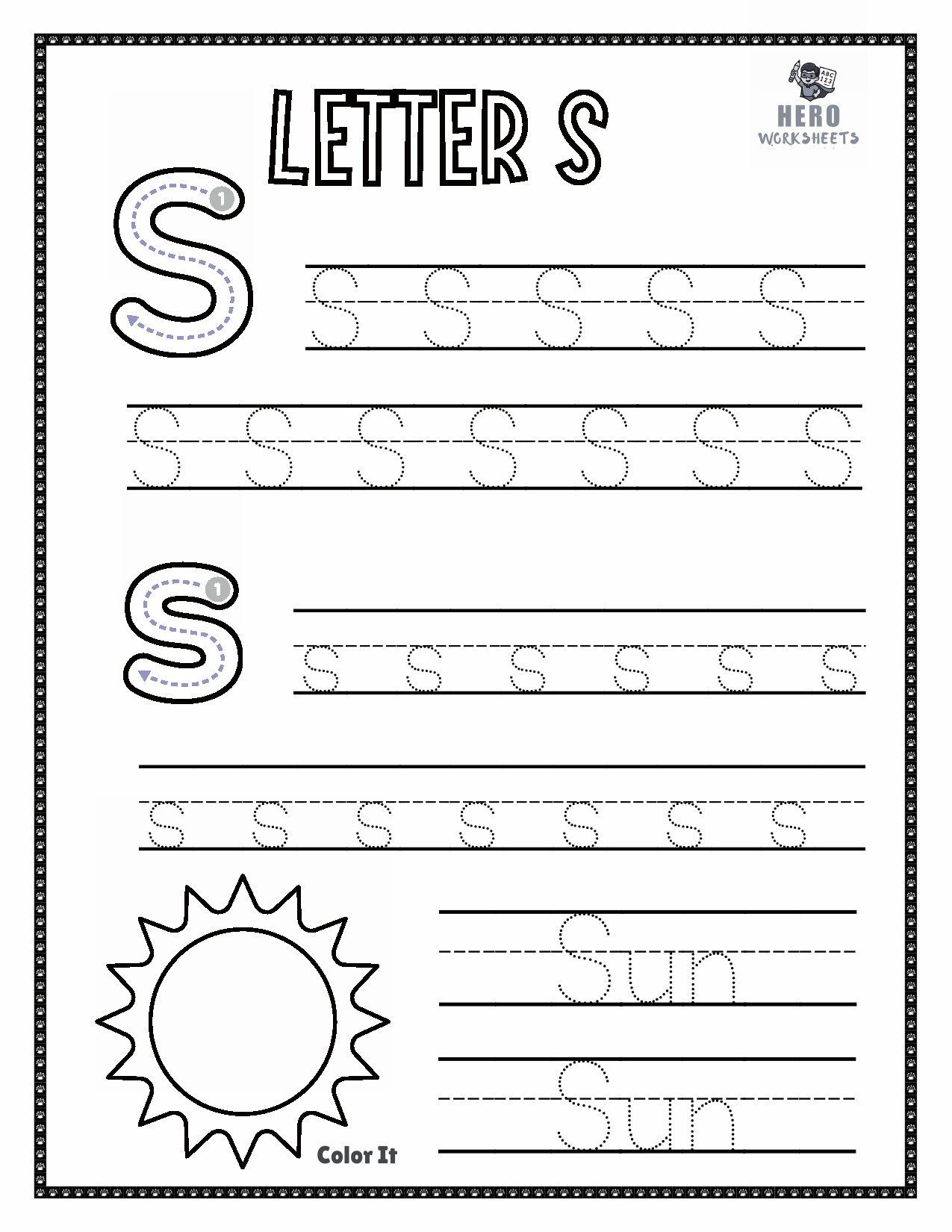 Letter S to Trace in tracing the letters of the alphabet worksheets printables