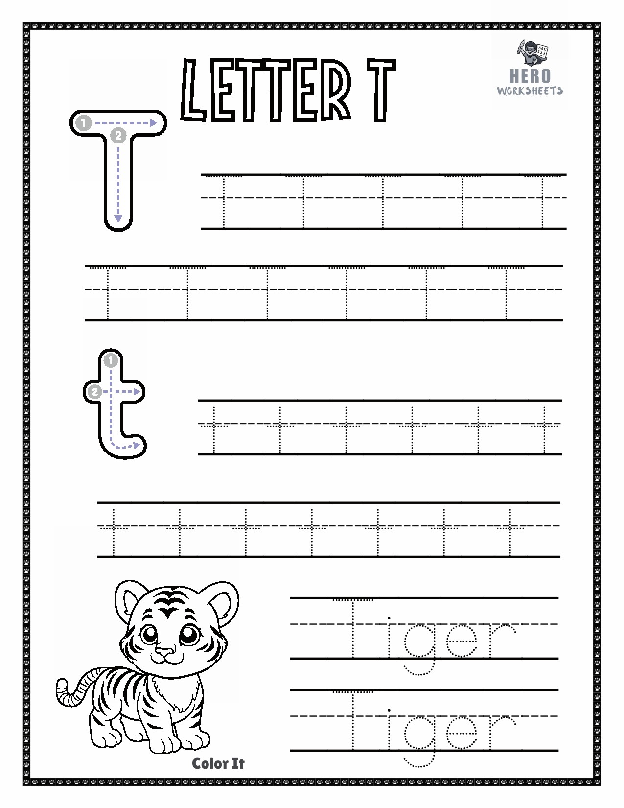 Letter T to Trace in Tracing the letters of the alphabet worksheets bundle