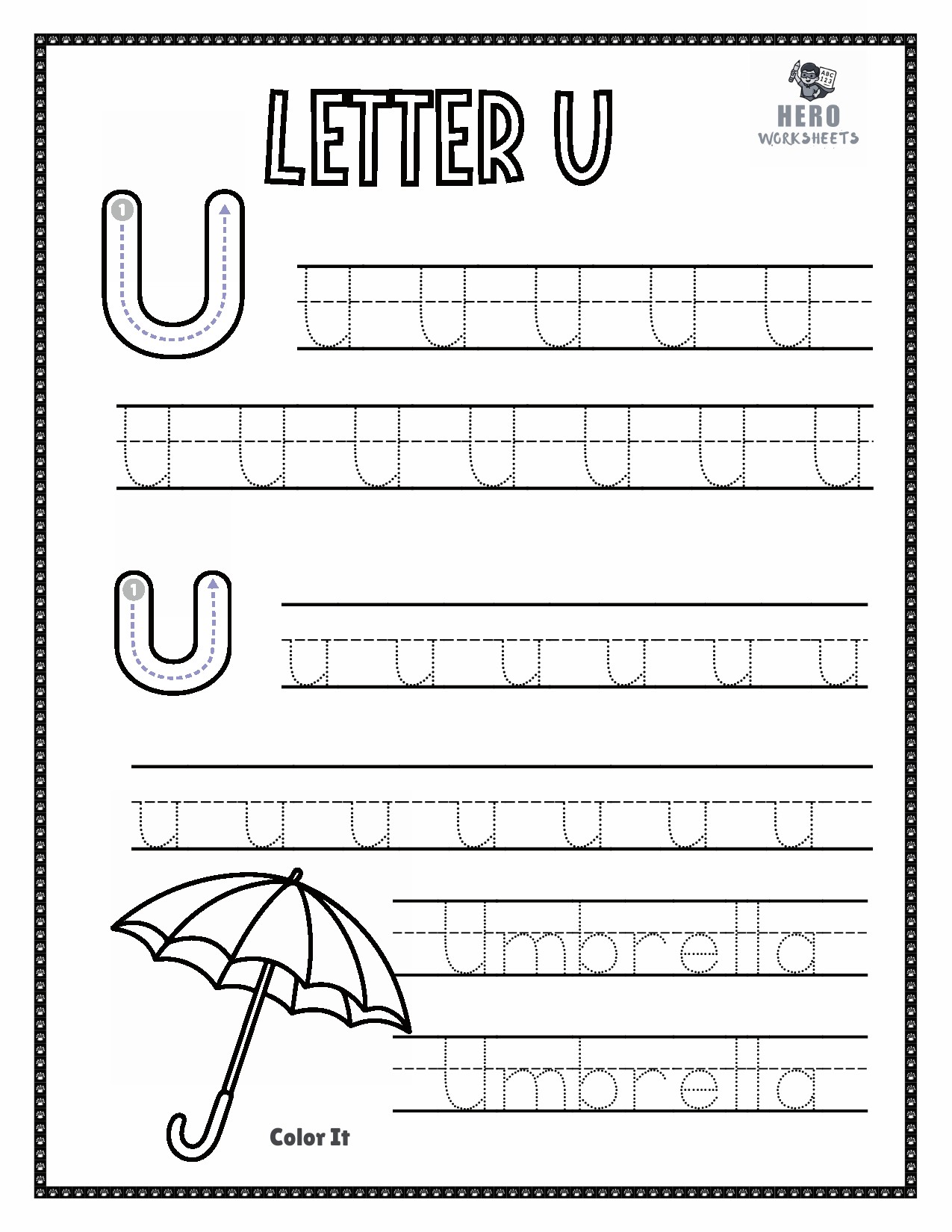 Letter U to Trace in Tracing the letters of the alphabet worksheets printables