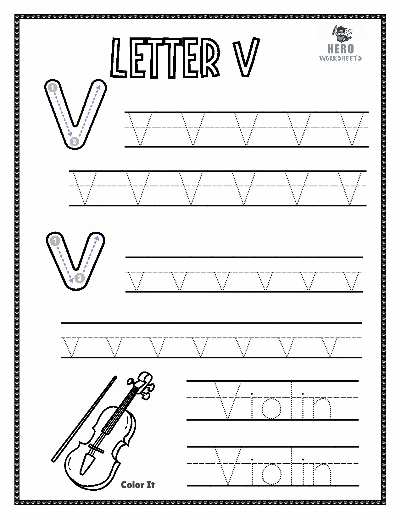 Letter V to Trace in tracing the letters of the alphabet worksheets bundle