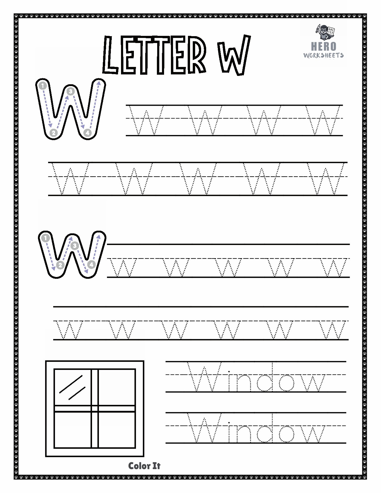 Letter W to Trace in tracing the letters of the worksheets 