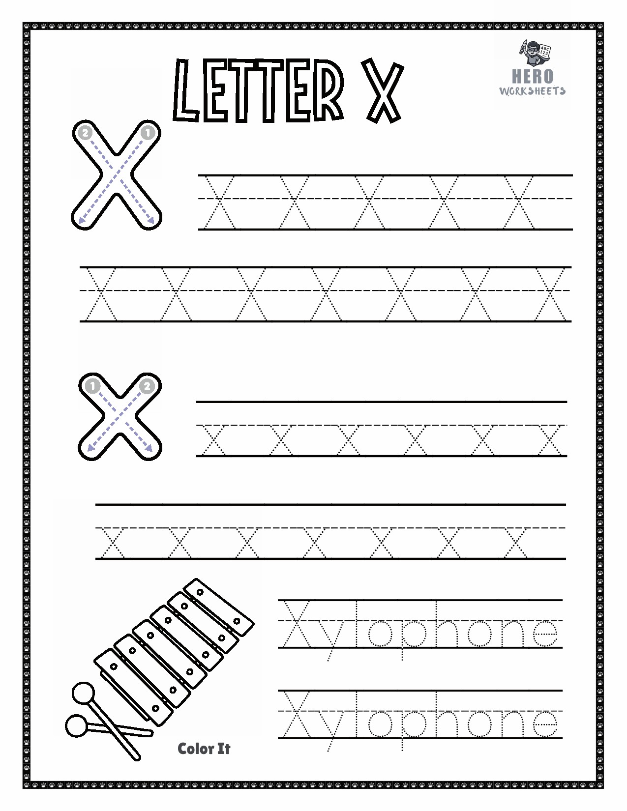 Letter X to Trace in tracing the letters of the alphabet worksheets bundle