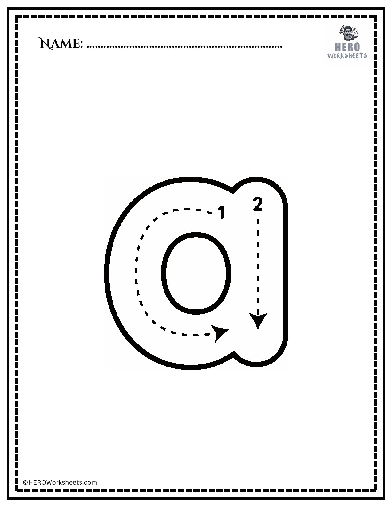 Lowercase letter a Tracing Worksheet 