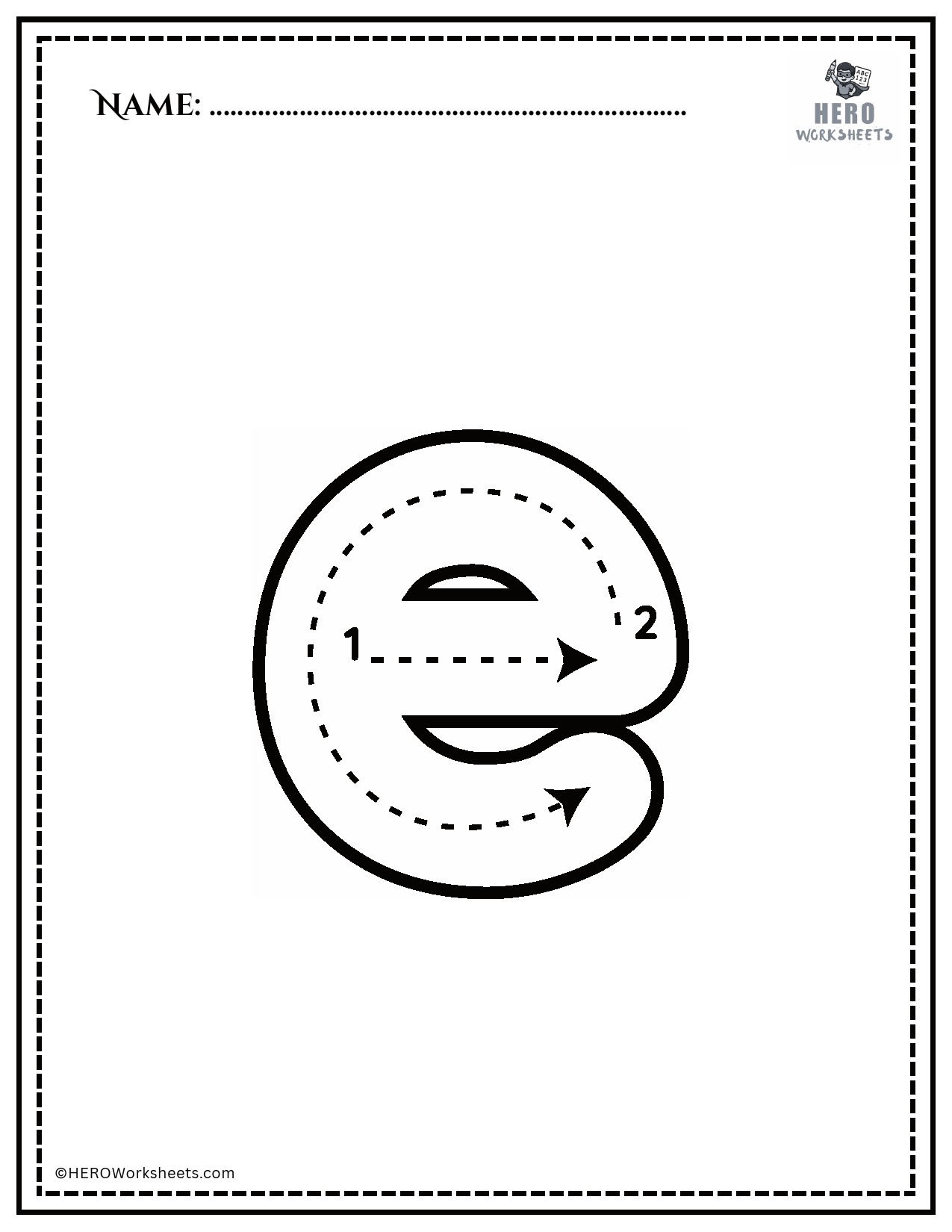 Lowercase letter e tracing worksheet printable