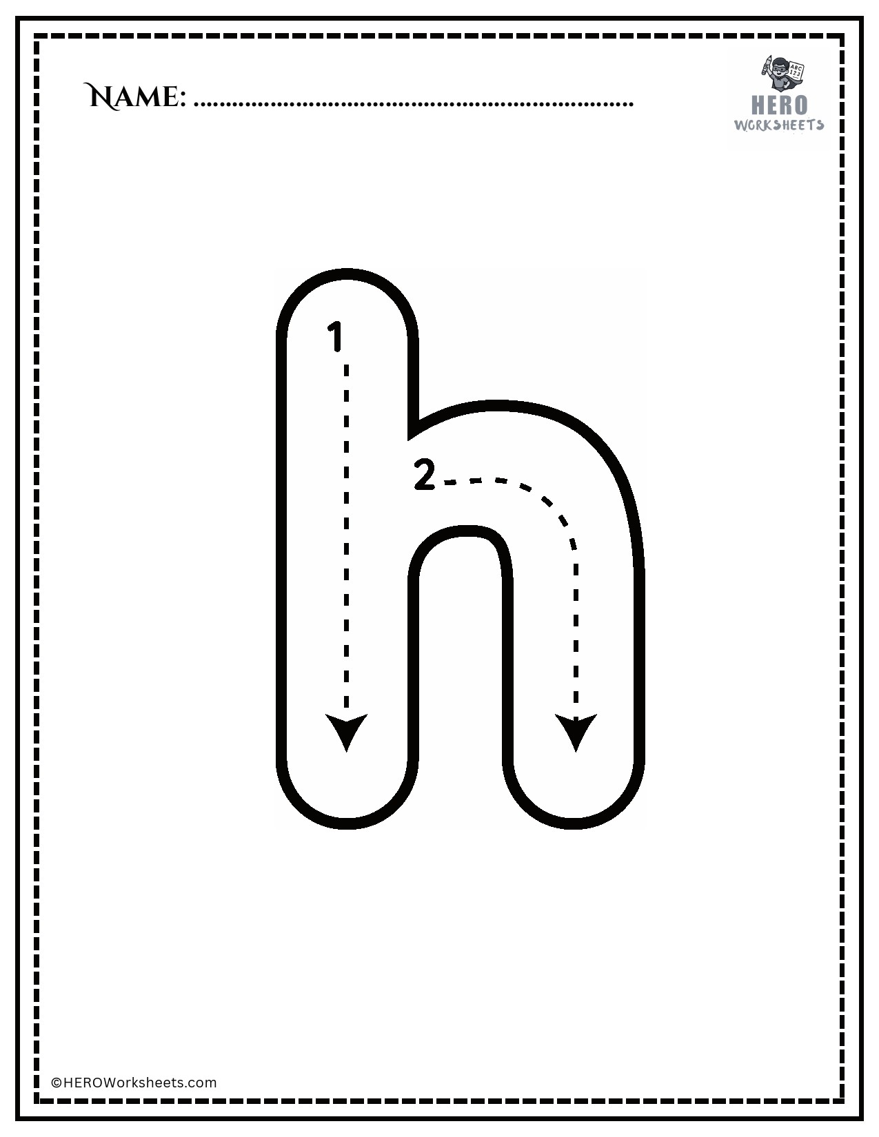 Lowercase letter h tracing worksheet