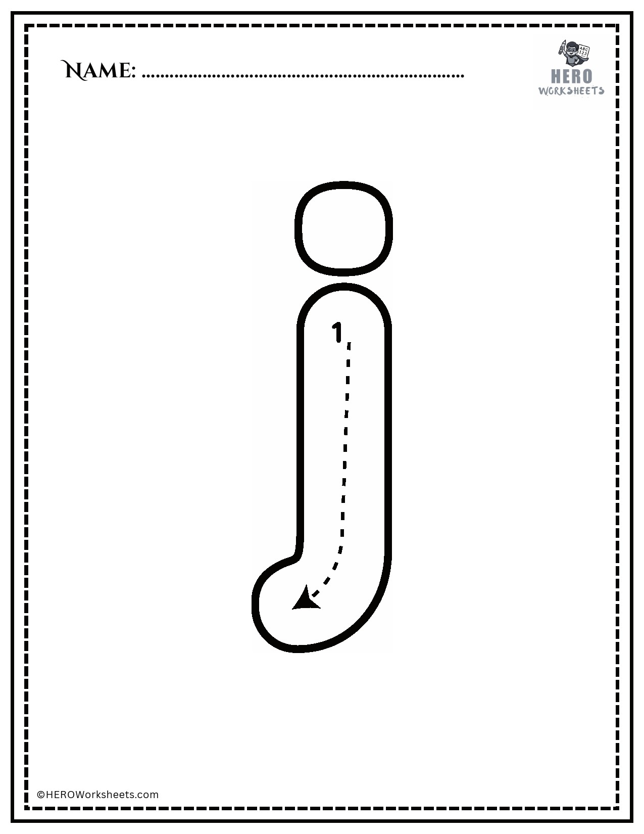 Lowercase letter j tracing worksheet printable