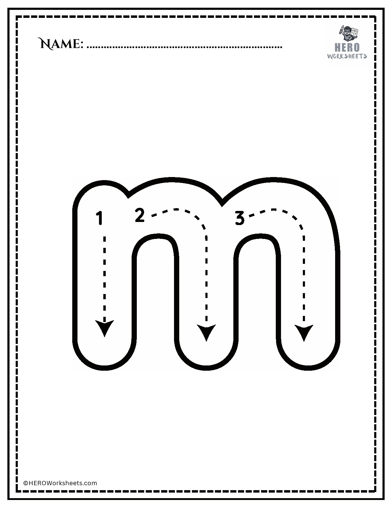 Lowercase letter m tracing printable worksheet