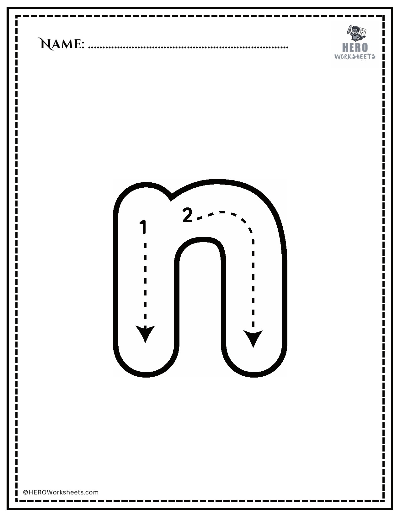 Lowercase letter n tracing worksheet
