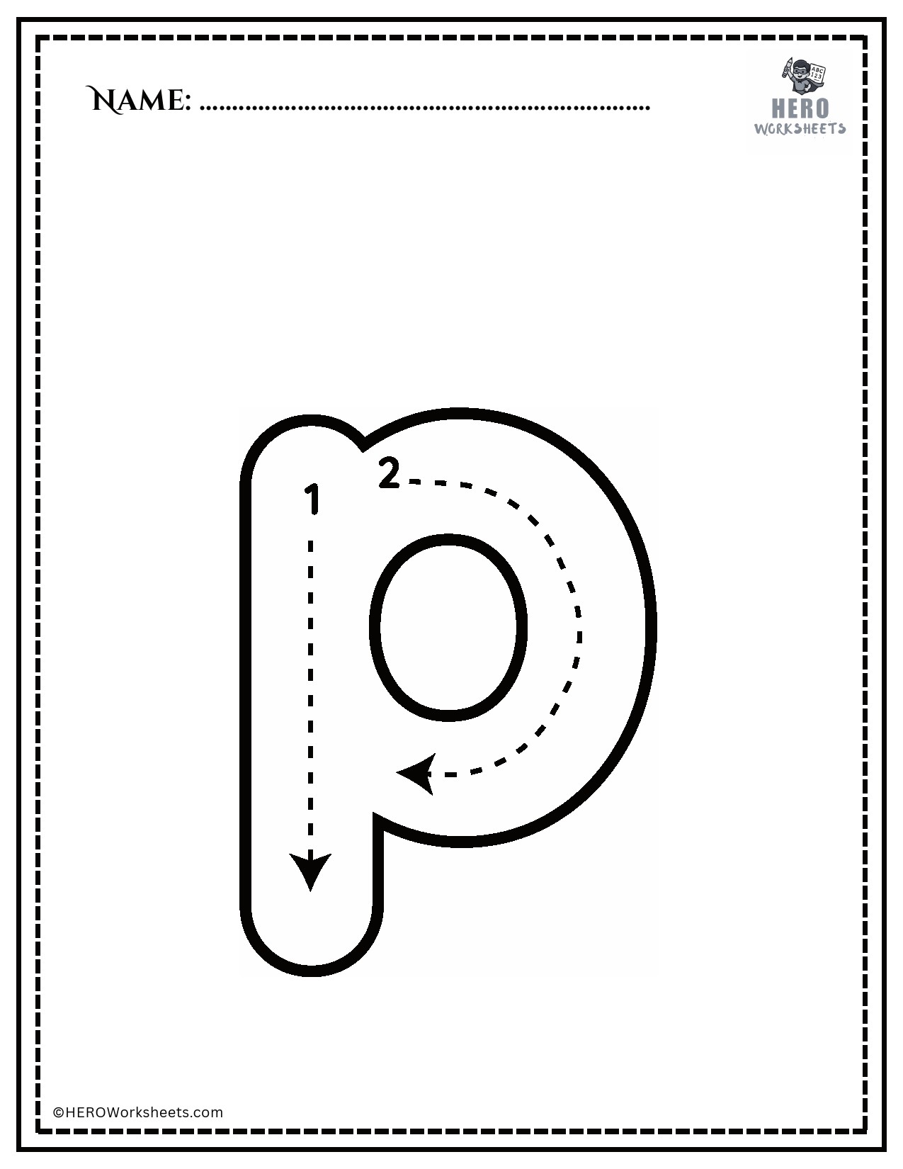 Lowercase letter p tracing worksheet printable
