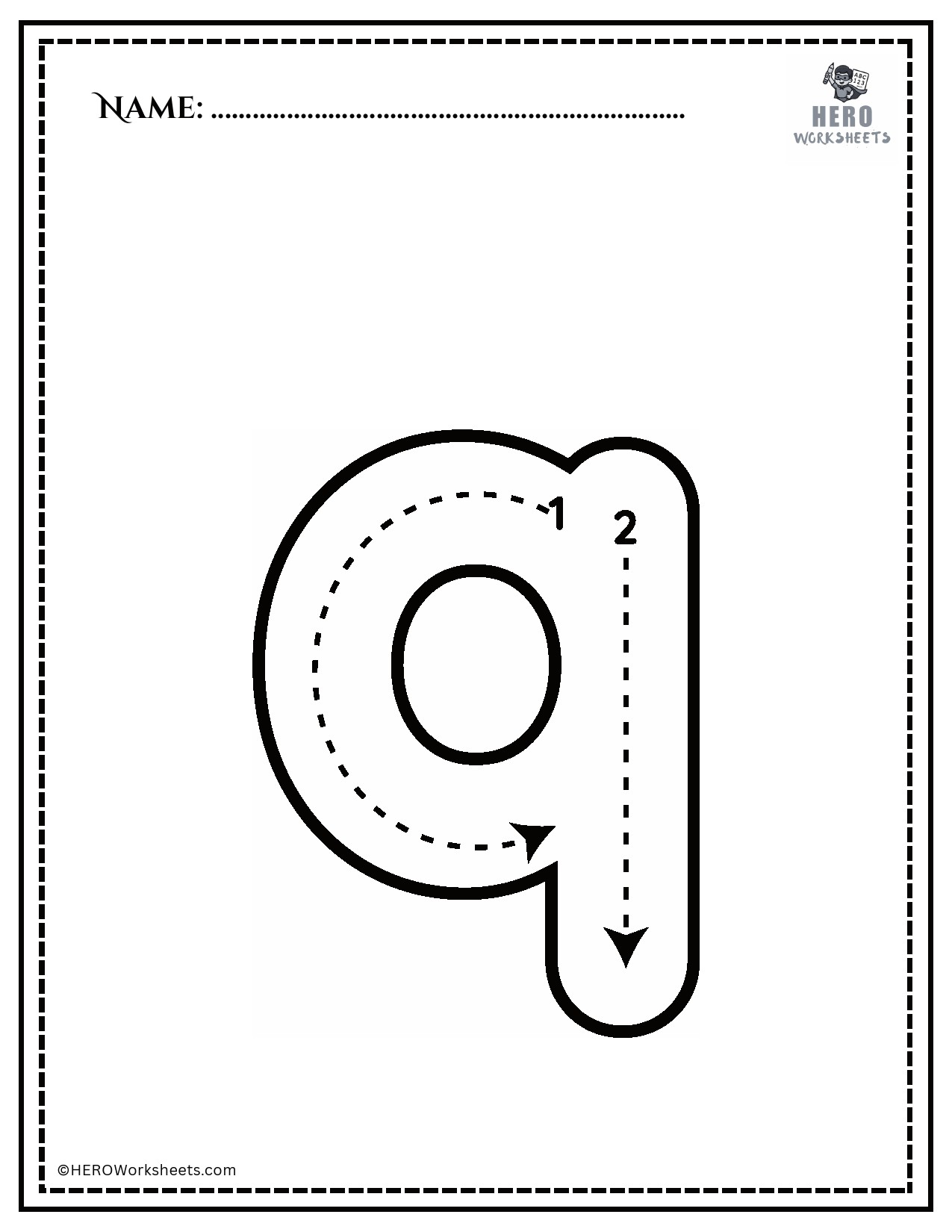 Lowercase letter q tracing worksheet printable