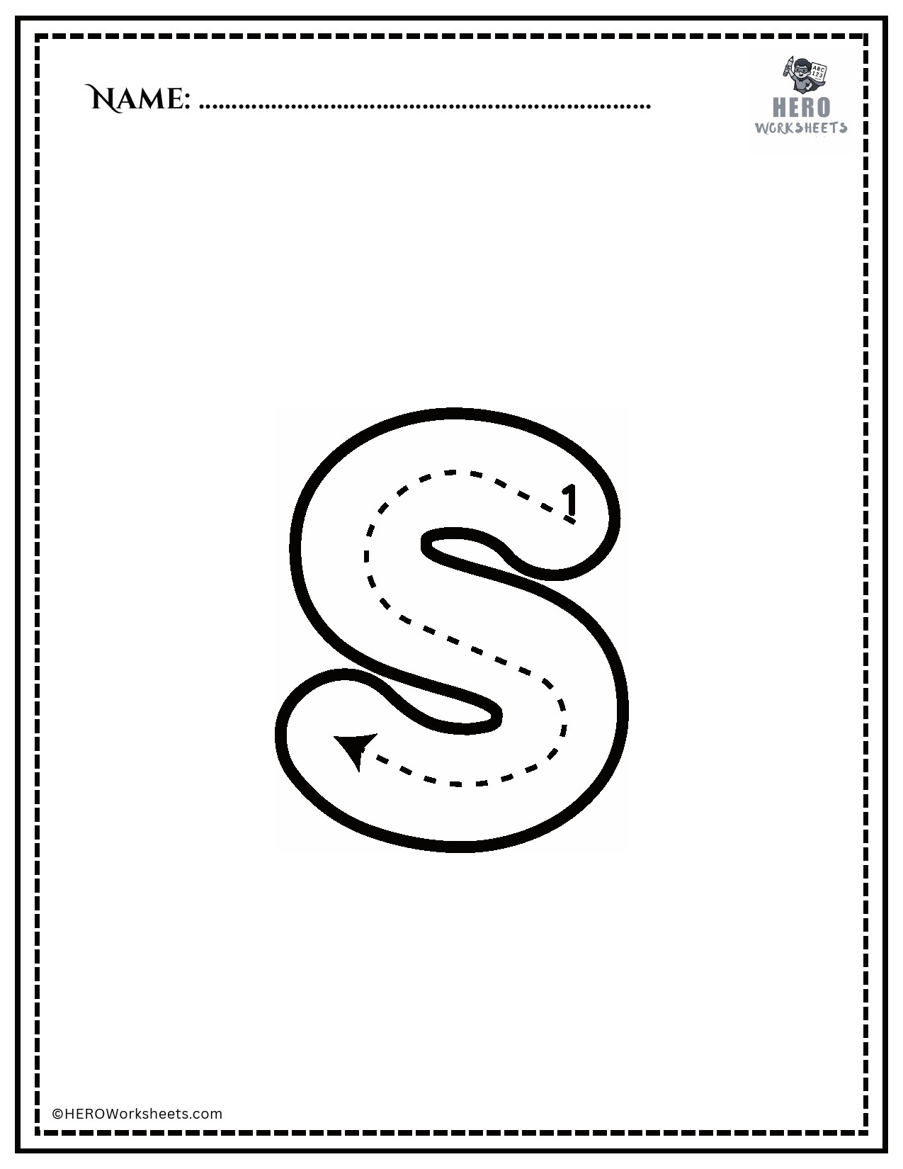 Lowercase letter s tracing worksheet printable
