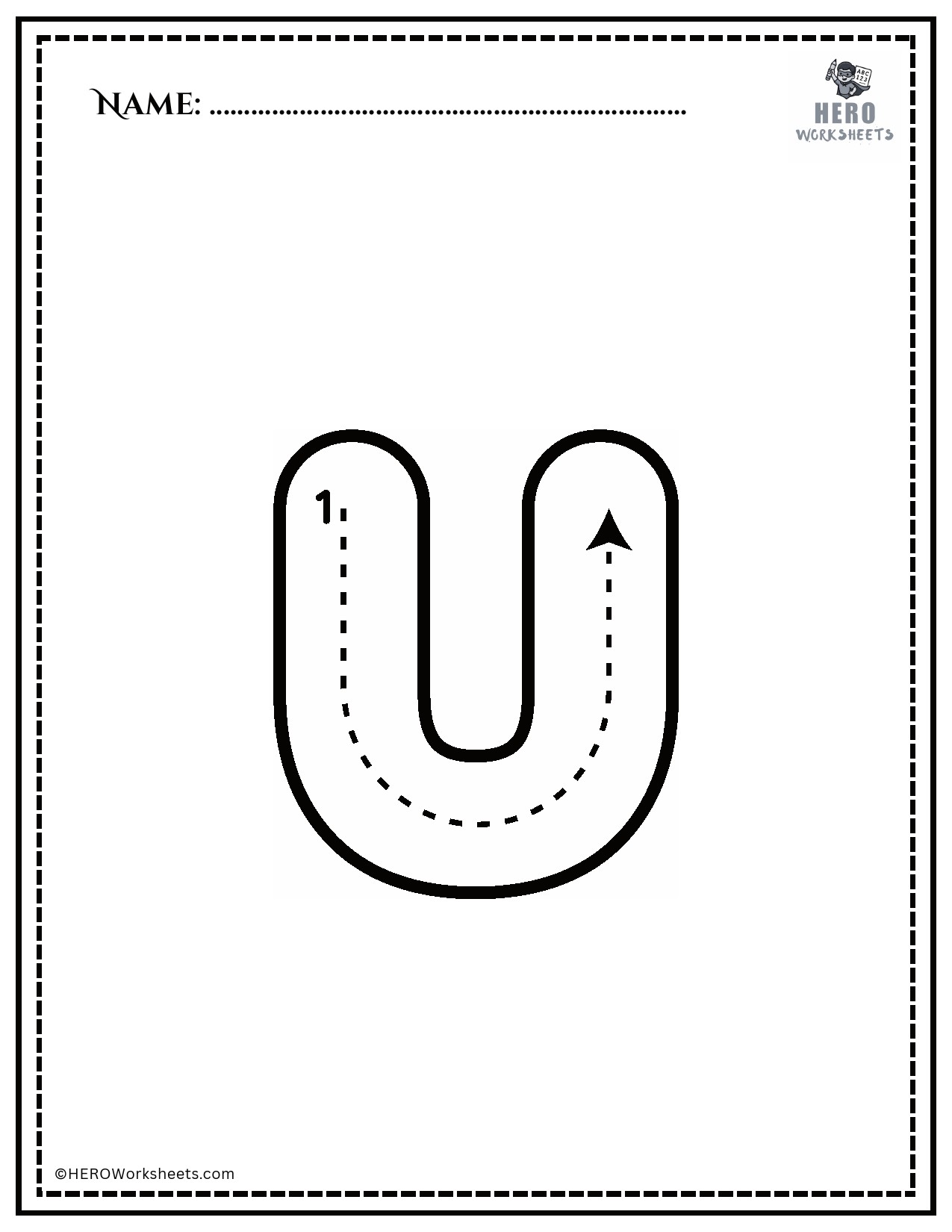 Lowercase letter u tracing worksheet printable