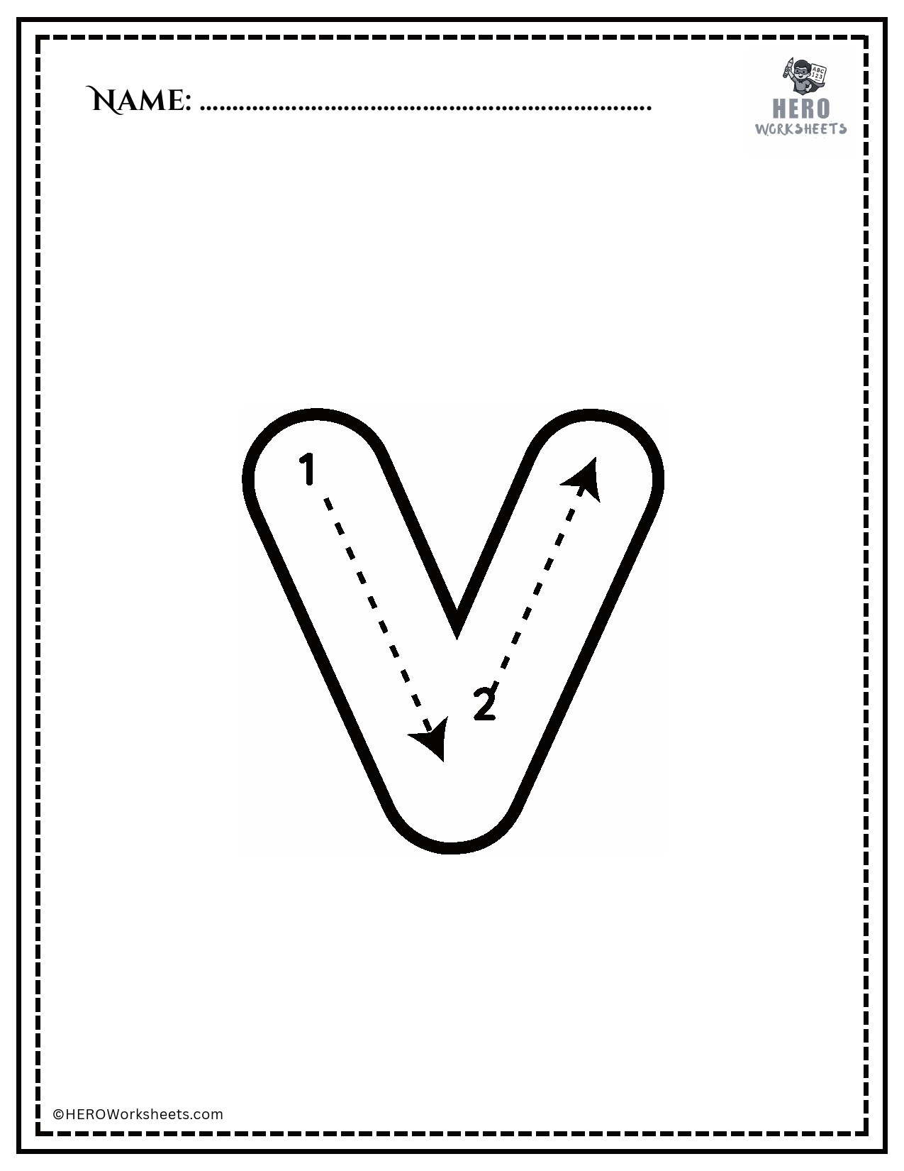 Lowercase letter v tracing worksheet printable
