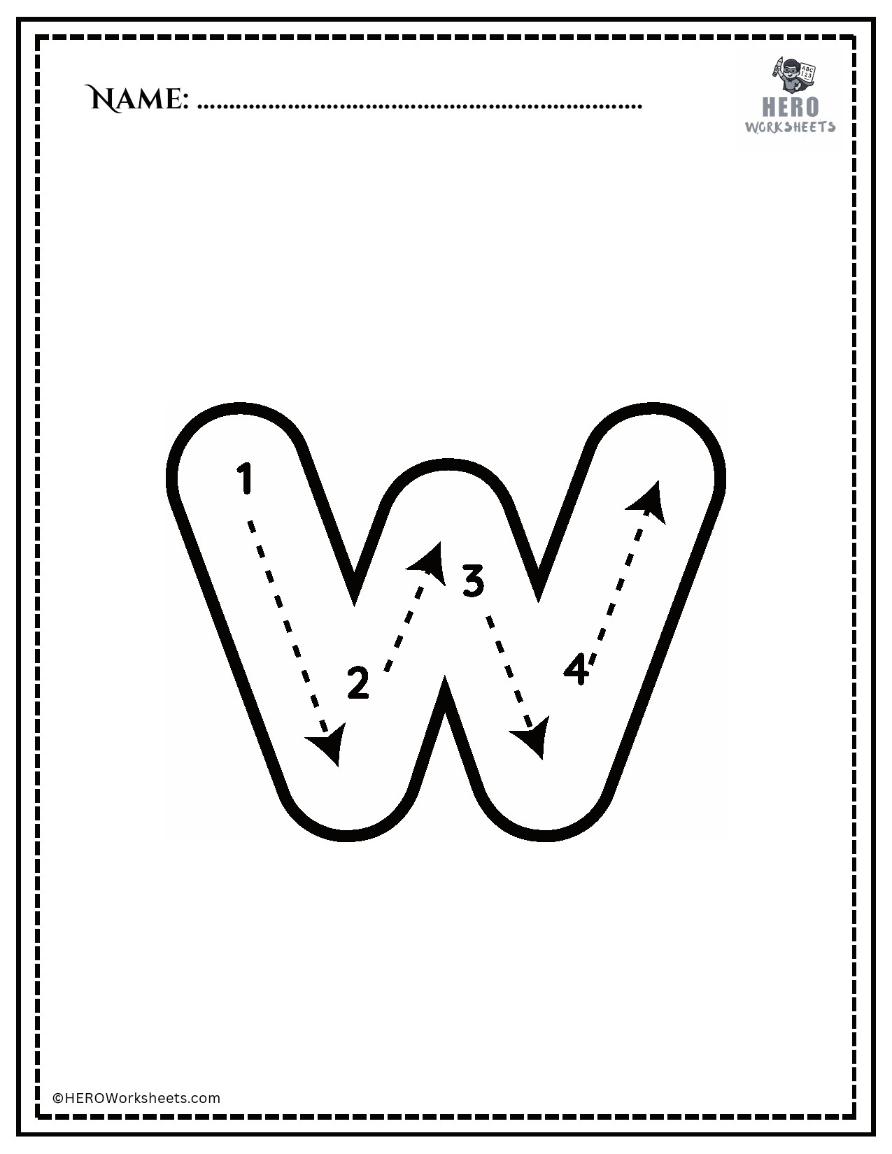 Lowercase letter w tracing worksheet printable