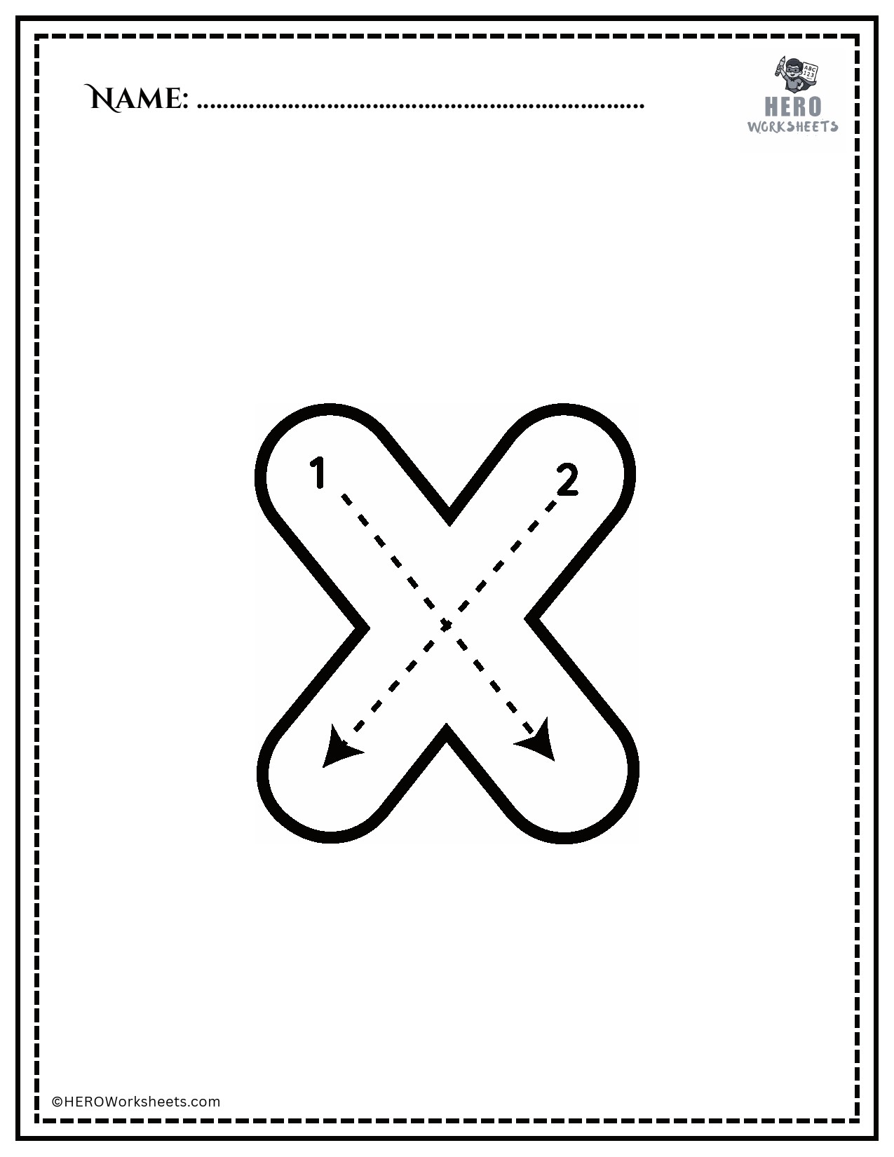 Lowercase letter x tracing worksheet printable