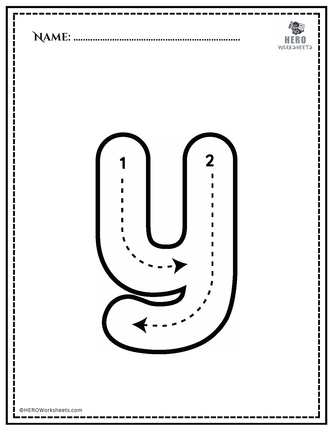 Lowercase letter y tracing worksheet printable
